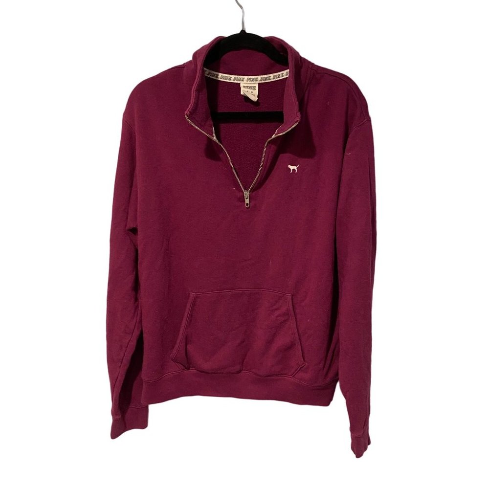Victoria Secret PINK Magenta pull over quarter zip with pockets Size Medium